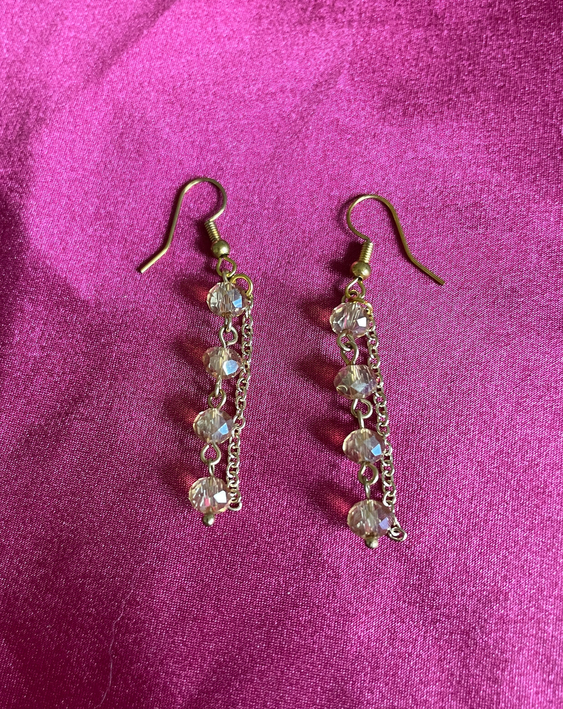 2000s Chain & Glass Beads Dangling Drop Pierced Earrings