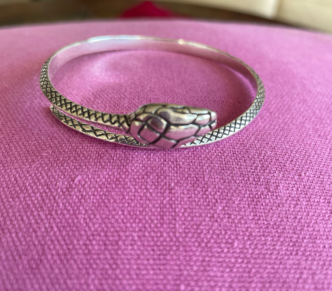 2000s Sterling Silver Adjustable Bangle Cuff Wrap Snake Bracelet.