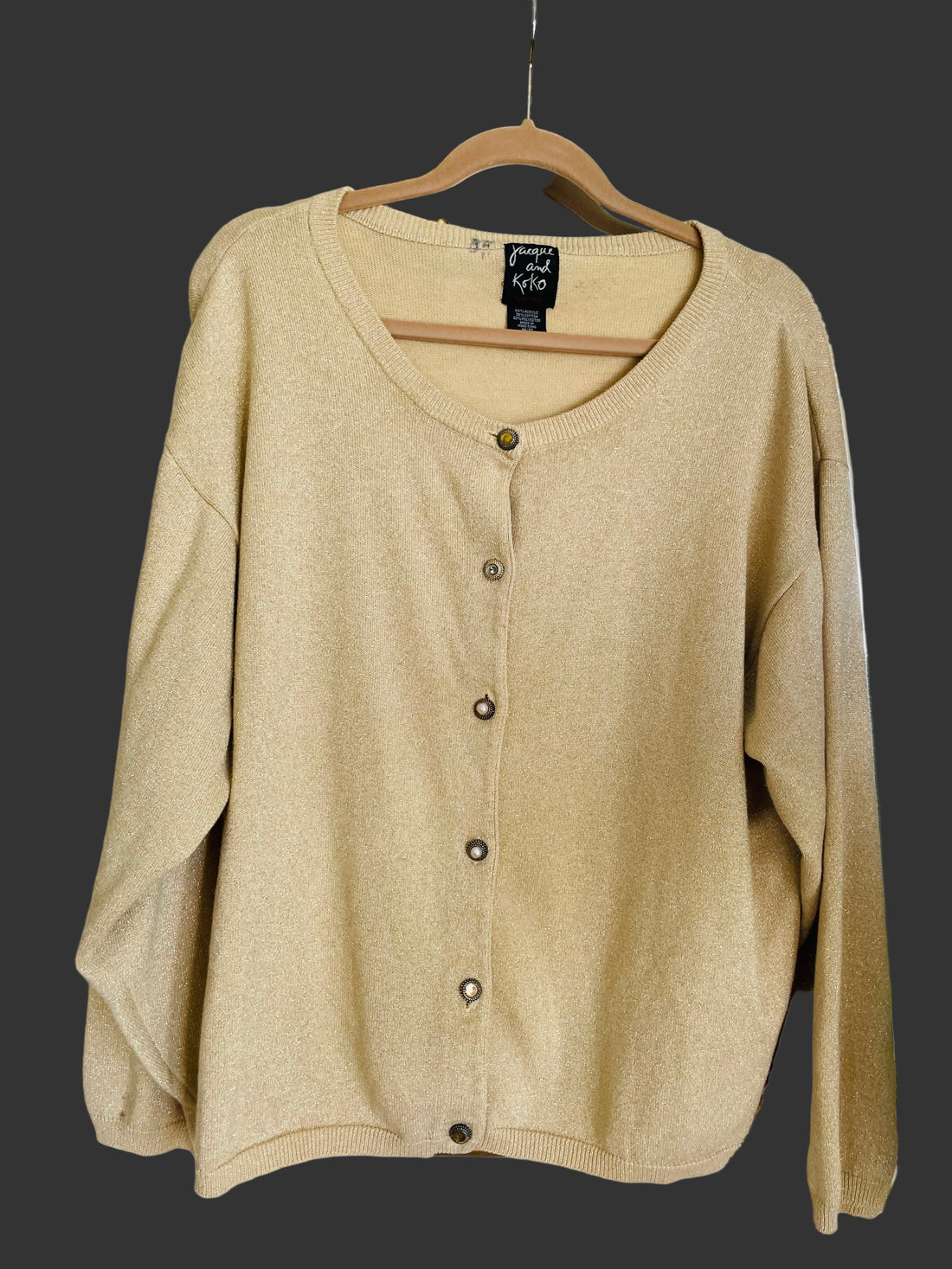 80s Vintage Shimmering Gold Acrylic Cotton Cardigan Sweater  X/L