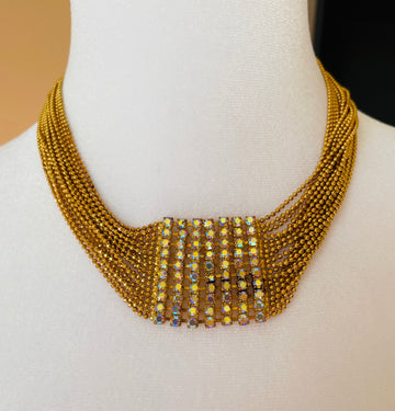 2000s Gold Tone Draped Multi Chains Choker Necklace