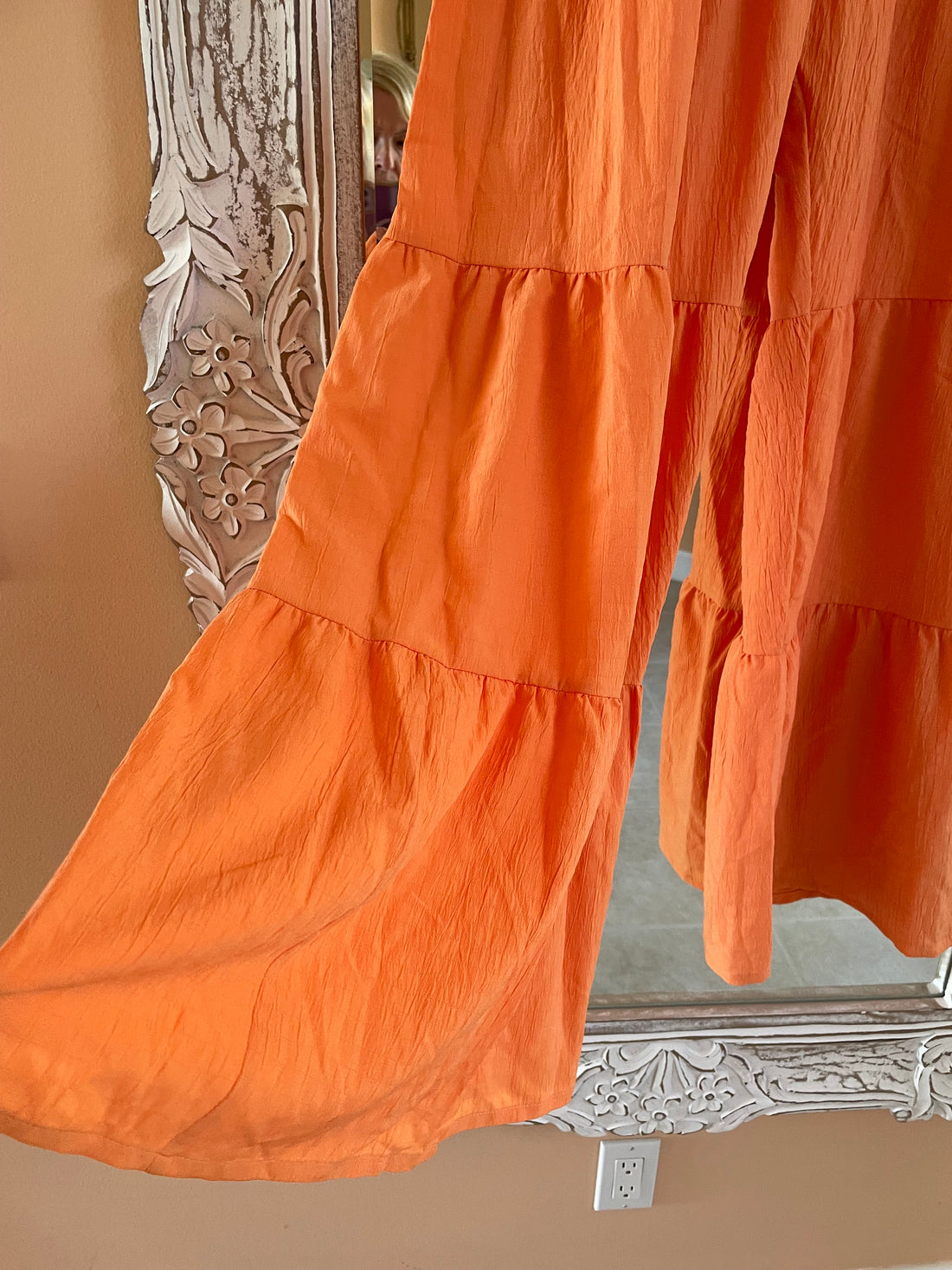 2000s What Fun Orange Poly Tiered Bell Pants Sm
