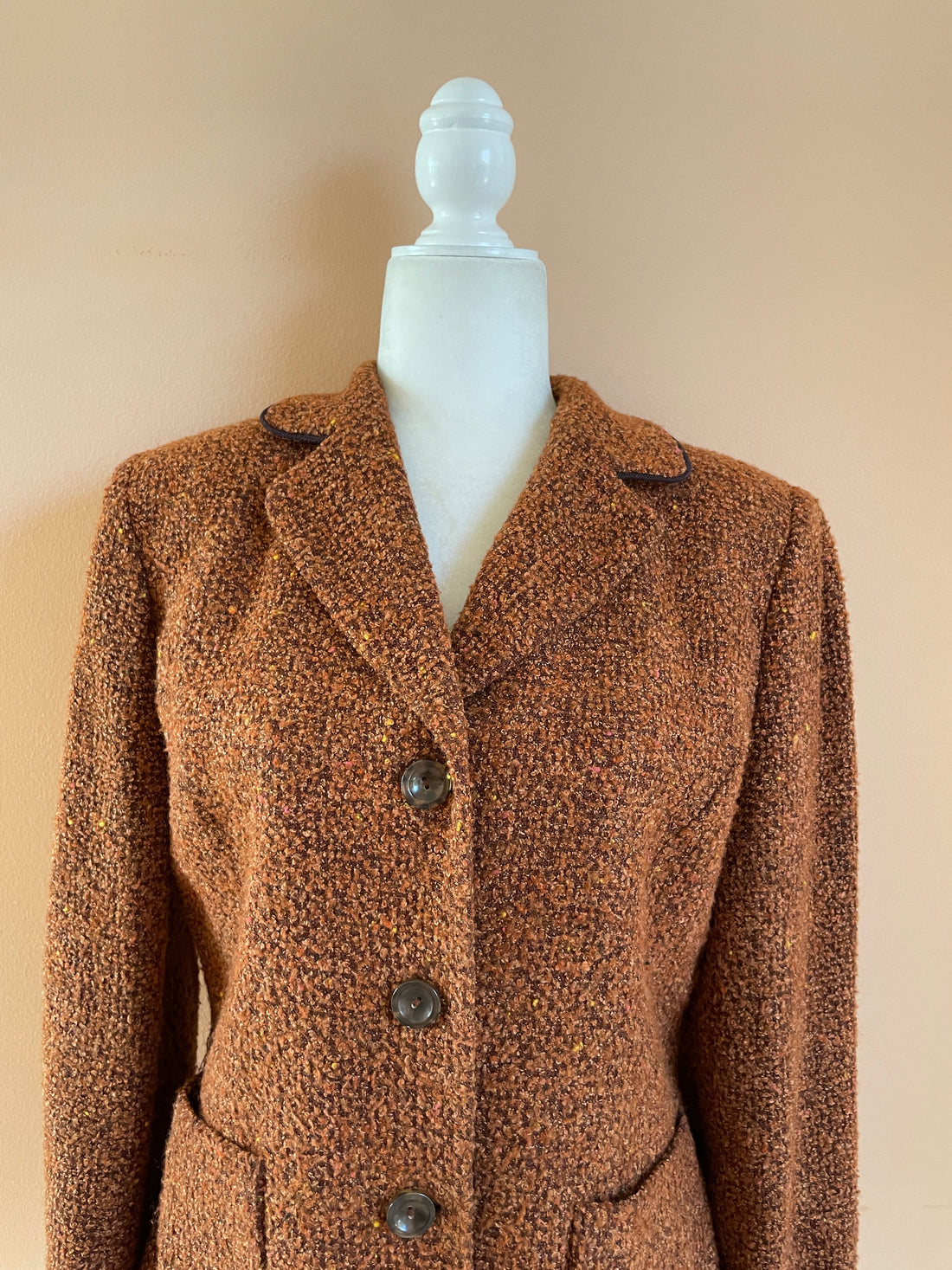 90s Vintage Casual Corner Rust Wool Acrylic Blend Button Front Pockets Jacket. M