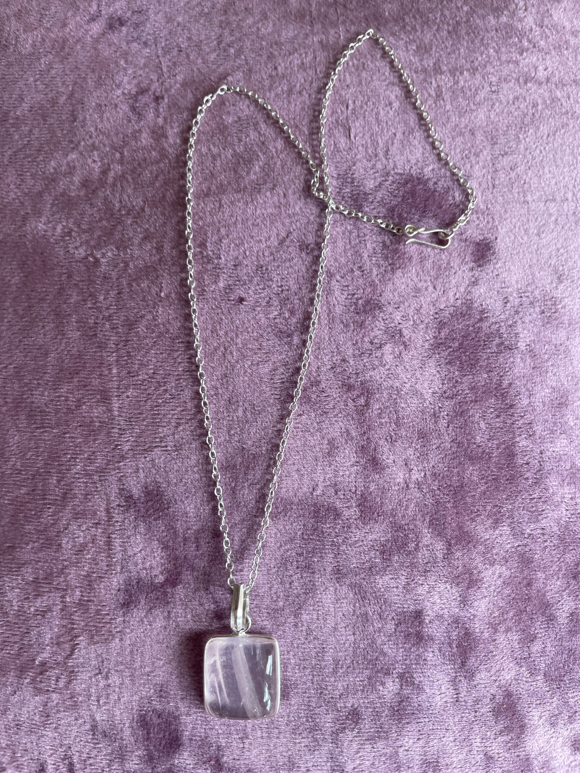 Rose Quartz pendant necklace  2000s Rose Quartz Pendant Sterling Silver Plated Necklace