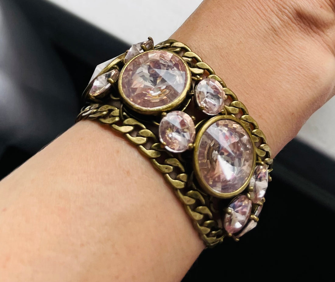 2000s Gold Tone Chain Reflective Rhinestones Bracelet