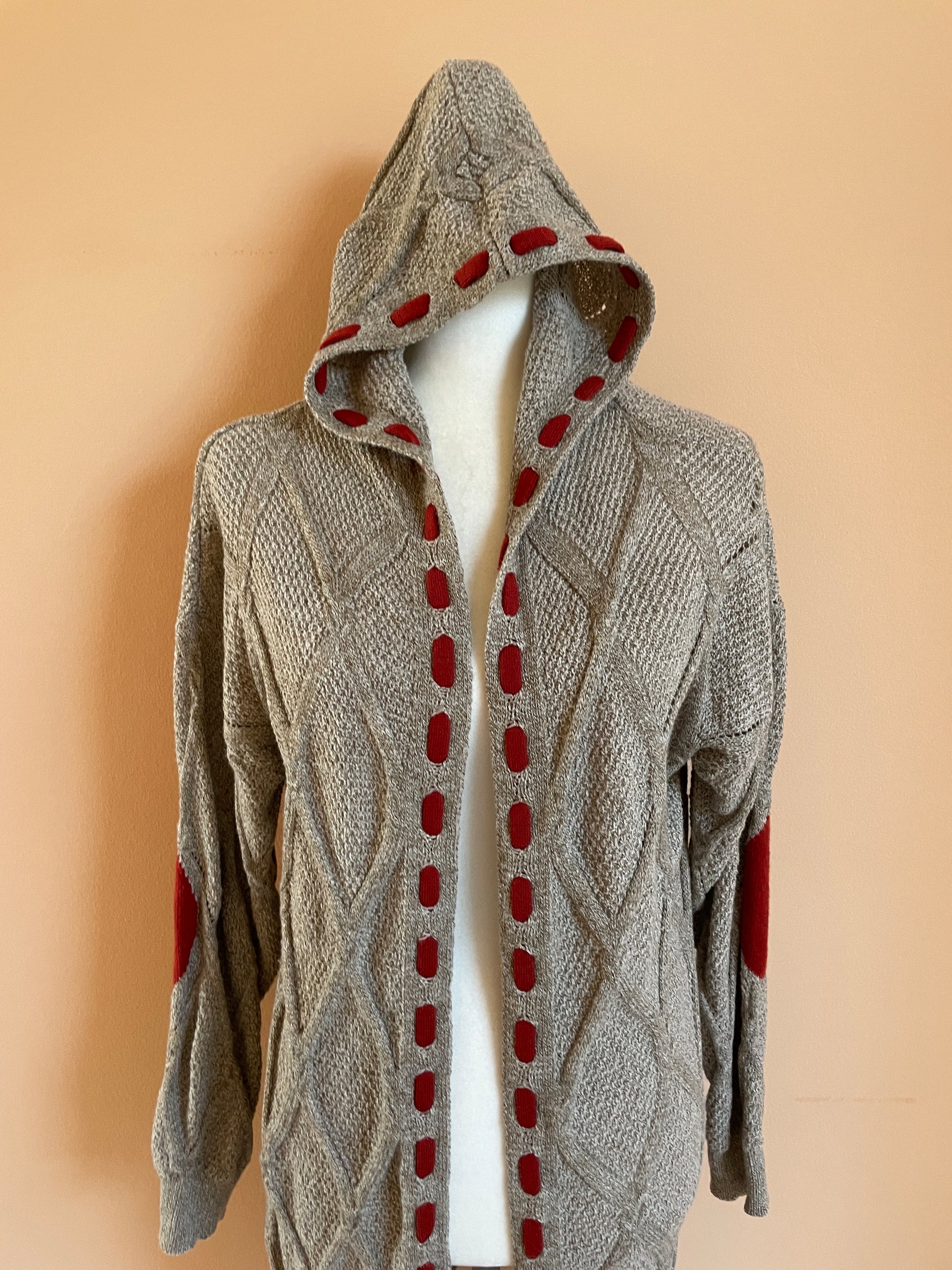  2000s Gray Acrylic Knit My Hoodie Cardigan Sweater M