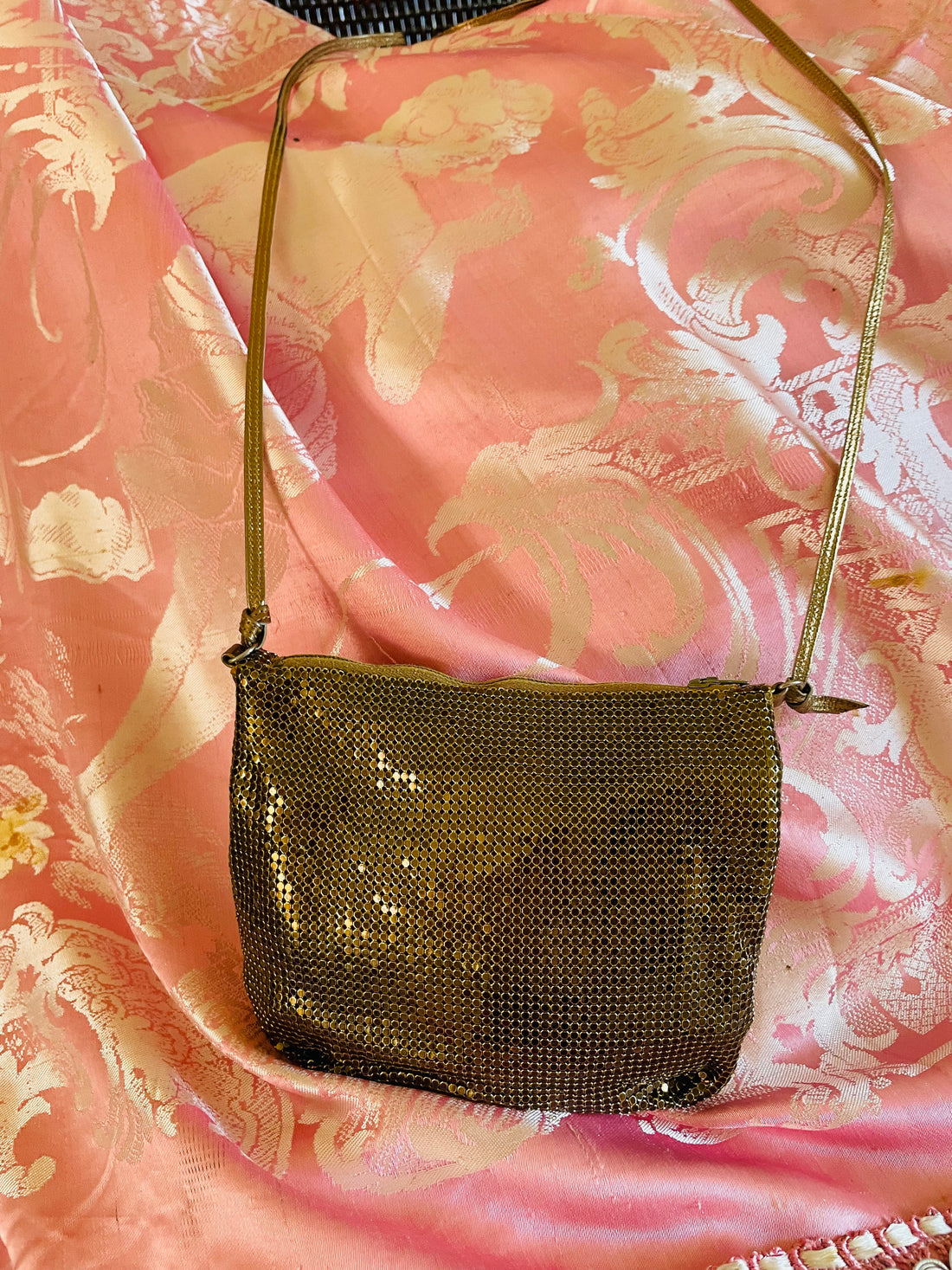 Vintage 80s Whiting & Davis Gold Mesh Crossbody Purse