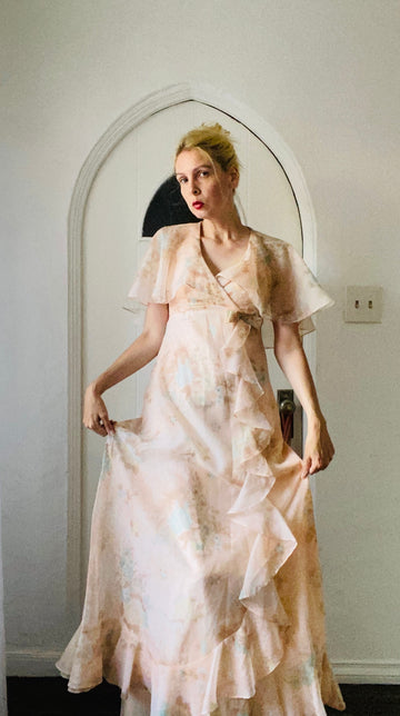 Vintage 70s Handmade Floral Maxi Dress Sm