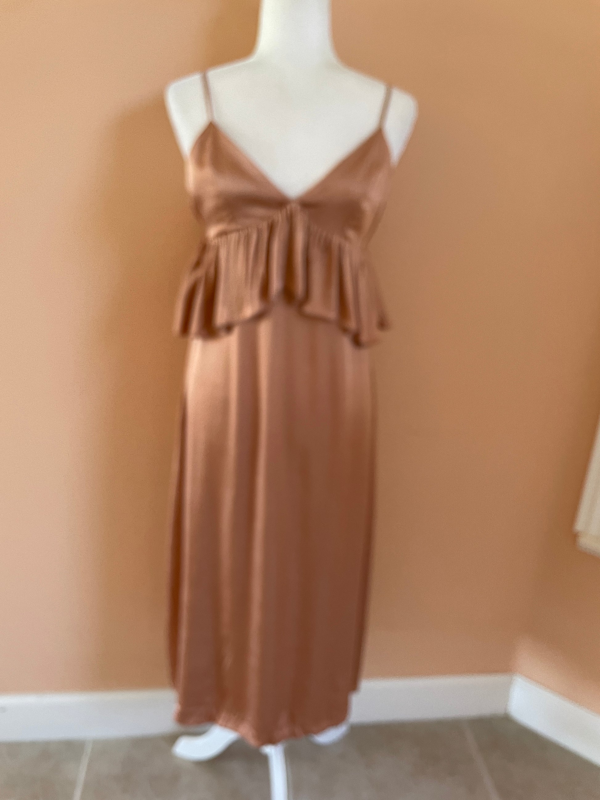 H & M Gold Dress H & M 2000s Silky Gold Ruffle Midi Dress M