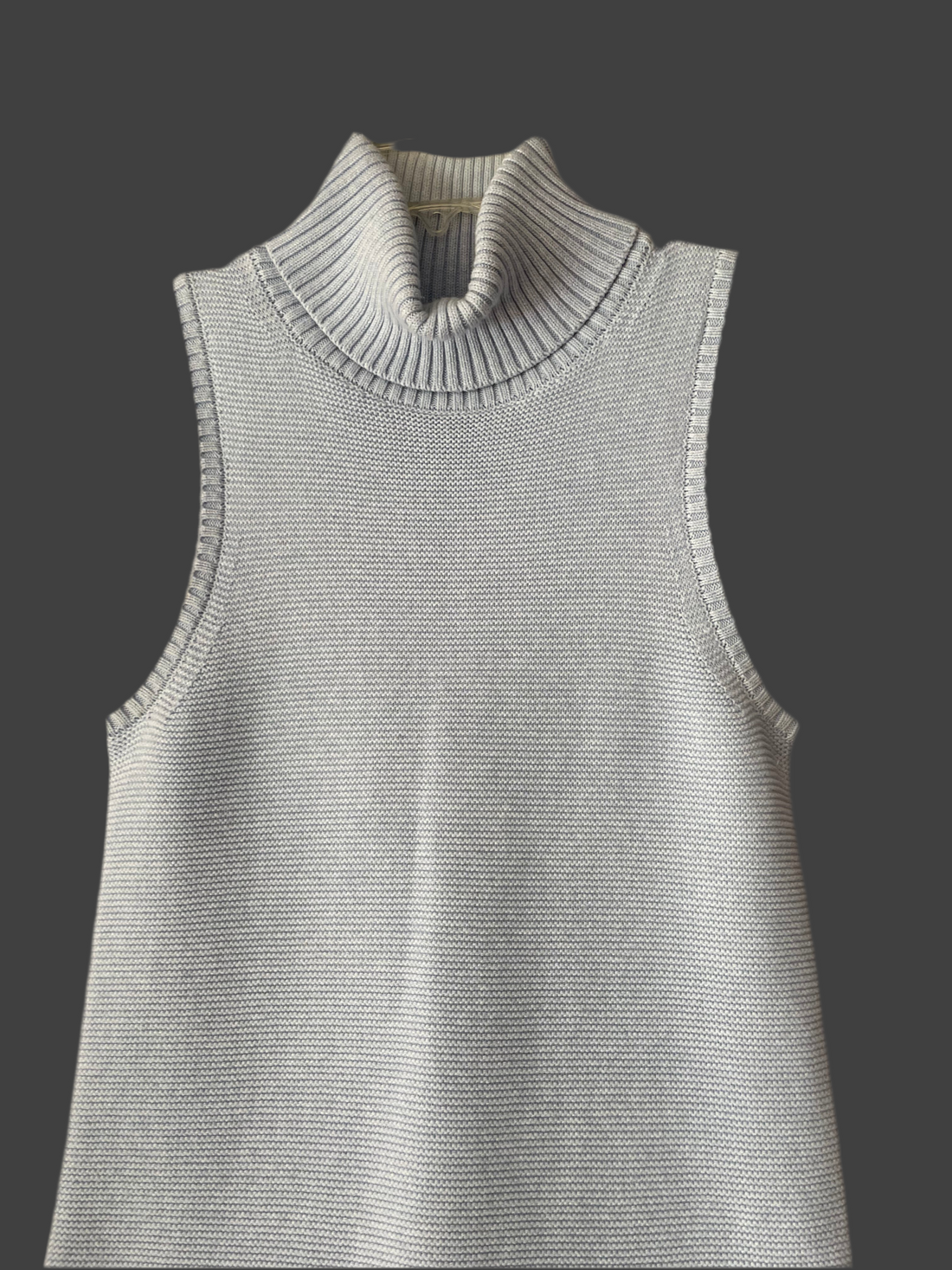 Light Blue Knitted Cotton Ribbed Turtleneck Deep Armhole Long Top S