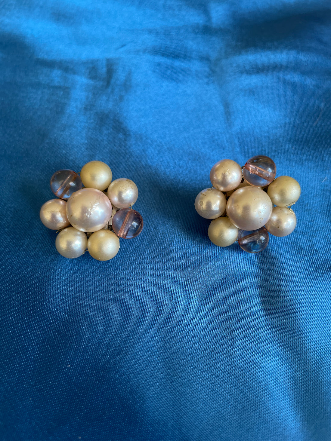 50s Vintage Signed Japan Glass Beaded Cluster Pierced Earrings