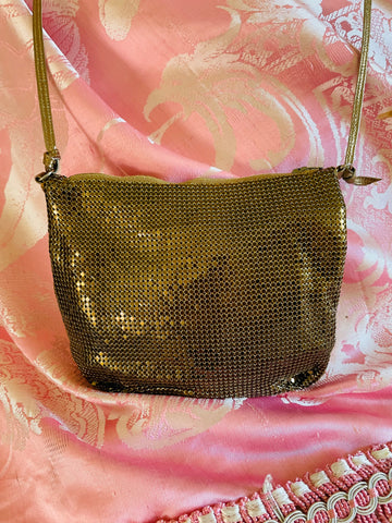 Vintage 80s Whiting & Davis Gold Mesh Crossbody Purse