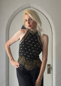 80s Silk Beaded Black Top