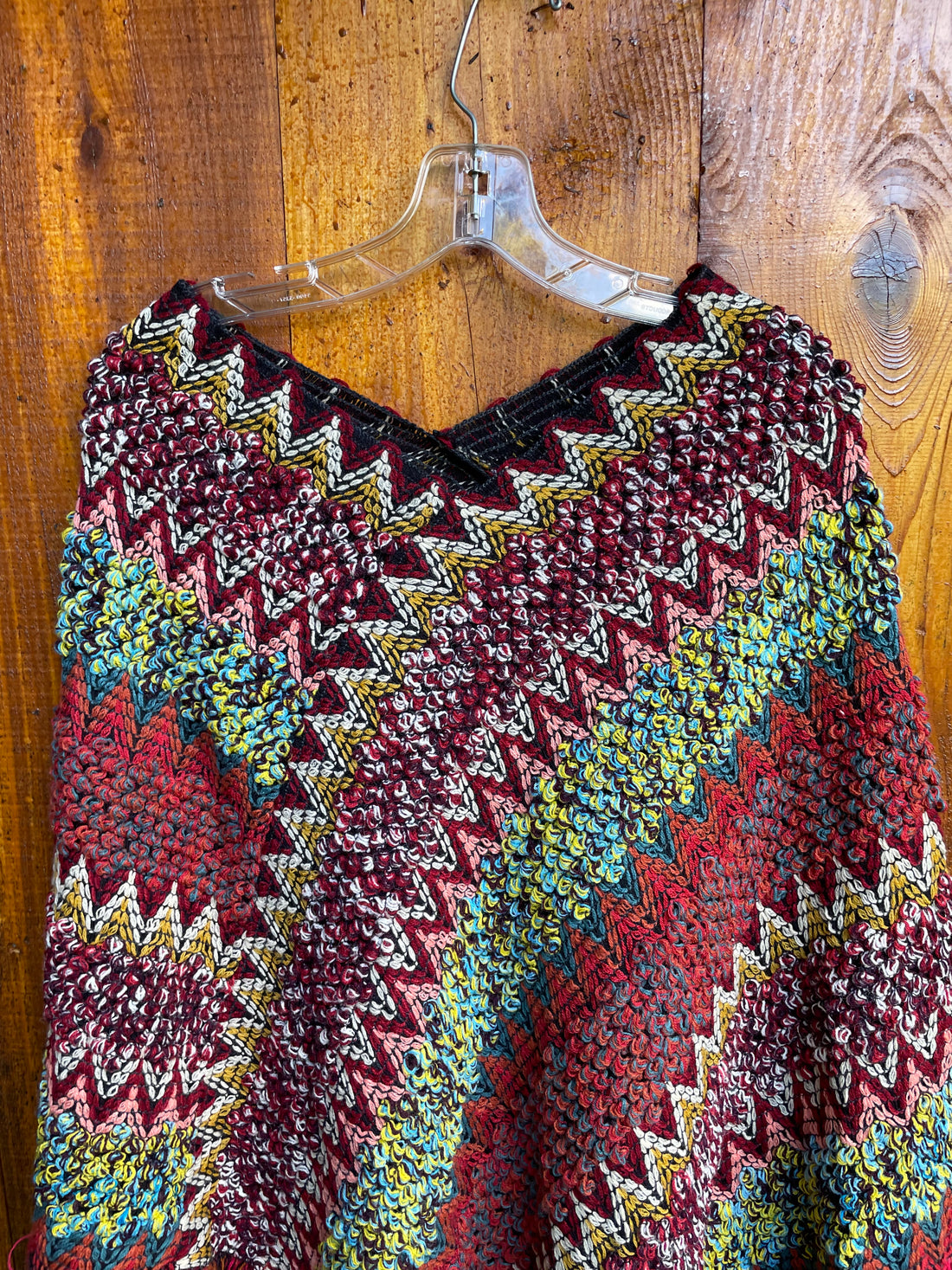 Casual Loose Fit Autumn-Winter Multicolor Fringed Knit Poncho