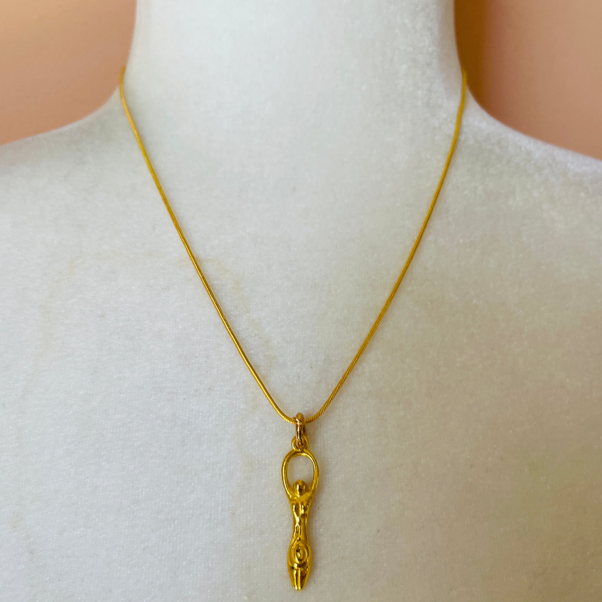 2000s Gold Plated Chain Goddess Pendant Necklace