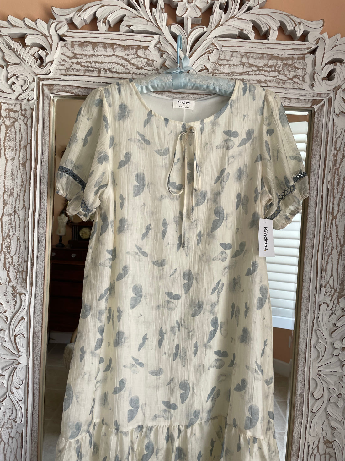 2000  Sheer Poly Blue Butterfly Print Lined Pretty Summer Dress S/M