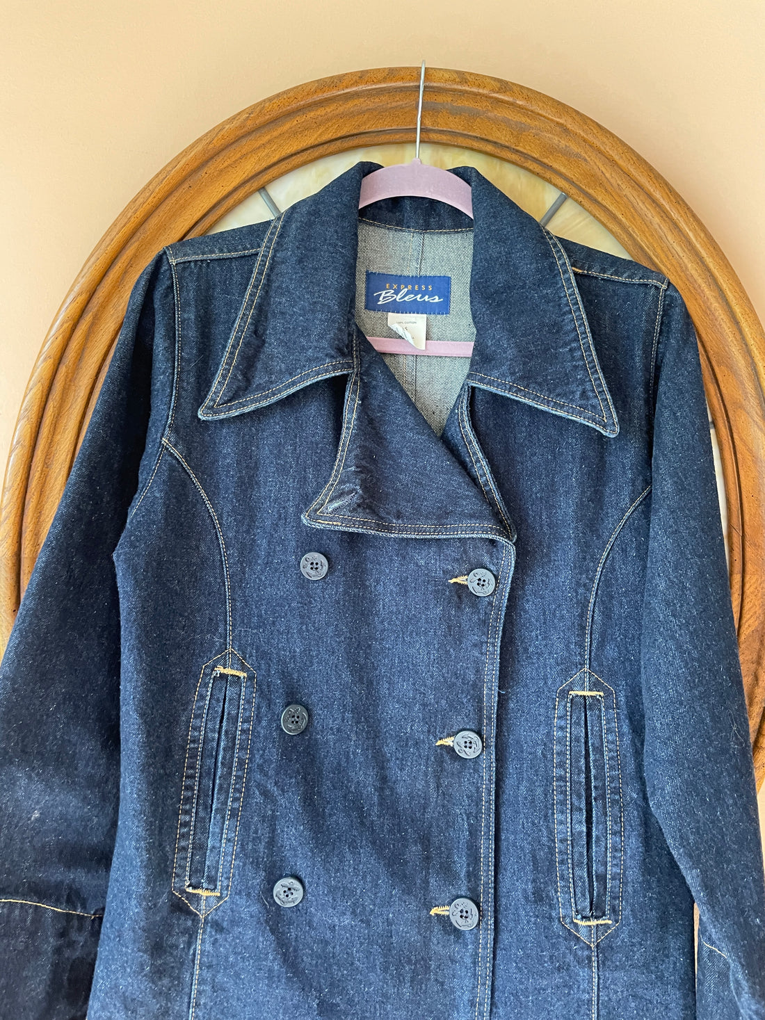 2000s Express Bleus Blue Cotton Denim Double Breasted Jacket S