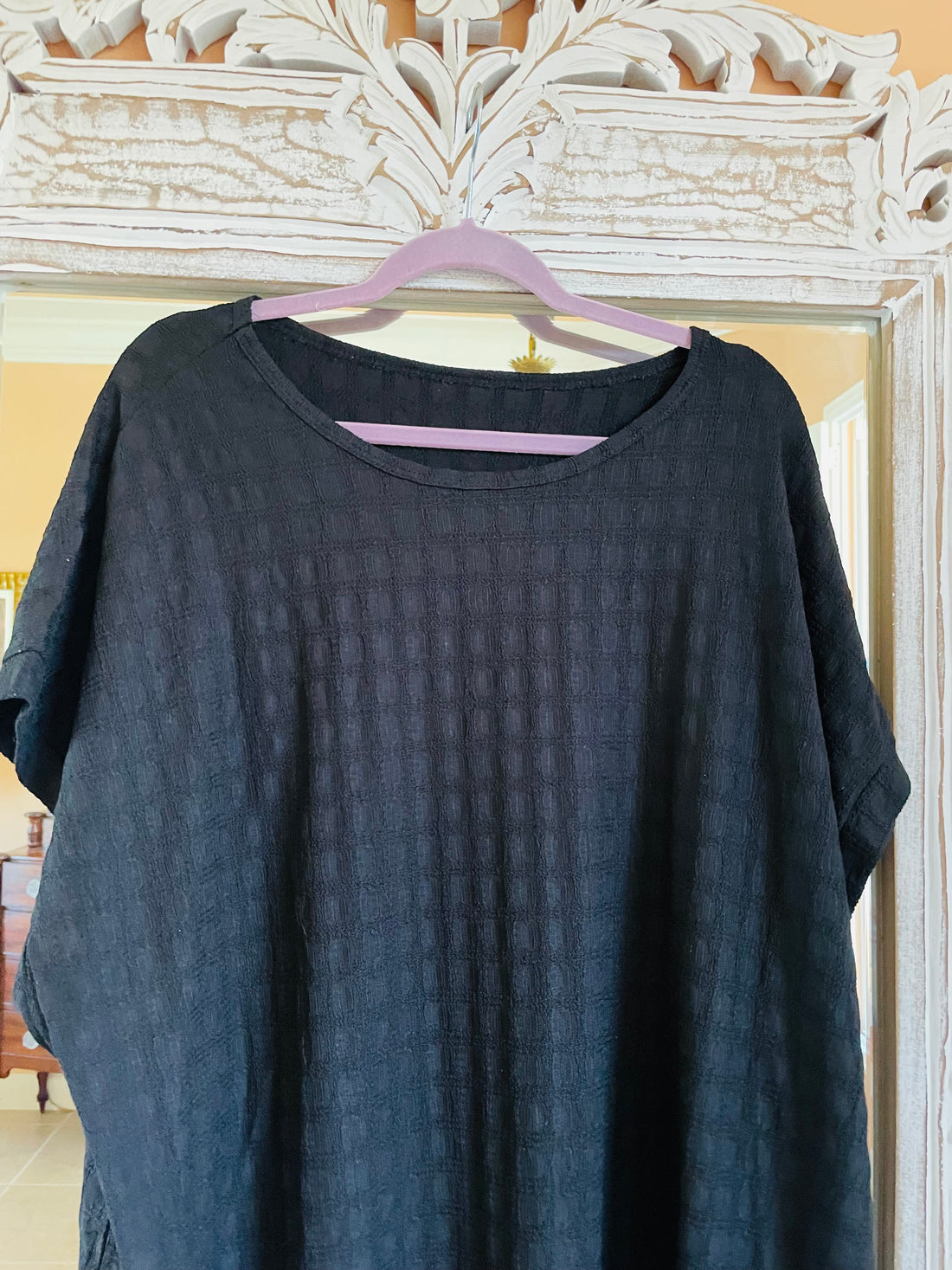 Plus Size Women Textured Black Casual Loose Fit Top 5XL