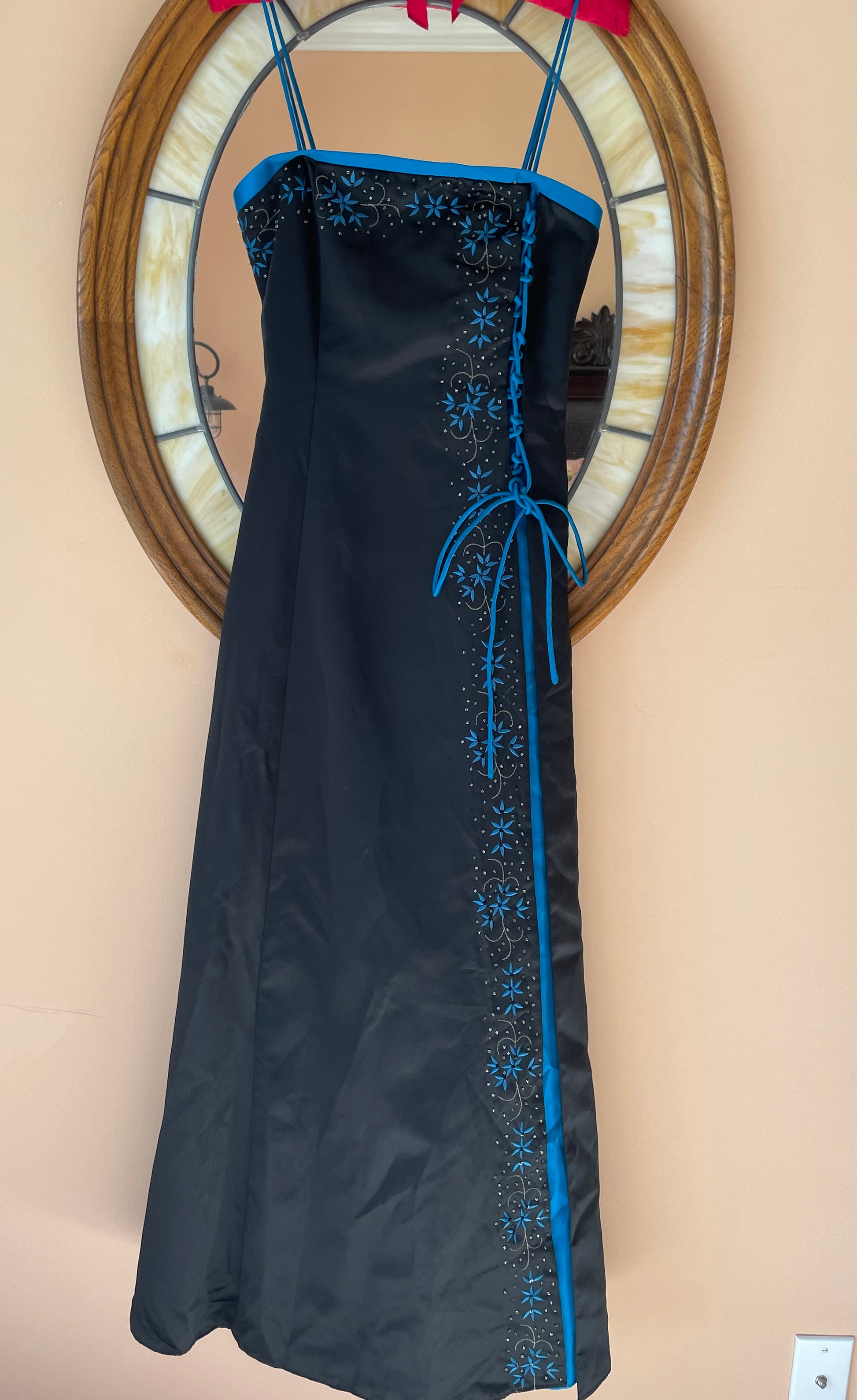 90s black maxi dress 90s Special Occasion Black Decorative Flower Detail Maxi Dress X/S