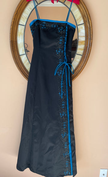 90s Special Occasion Black Decorative Flower Detail Maxi Dress X/S