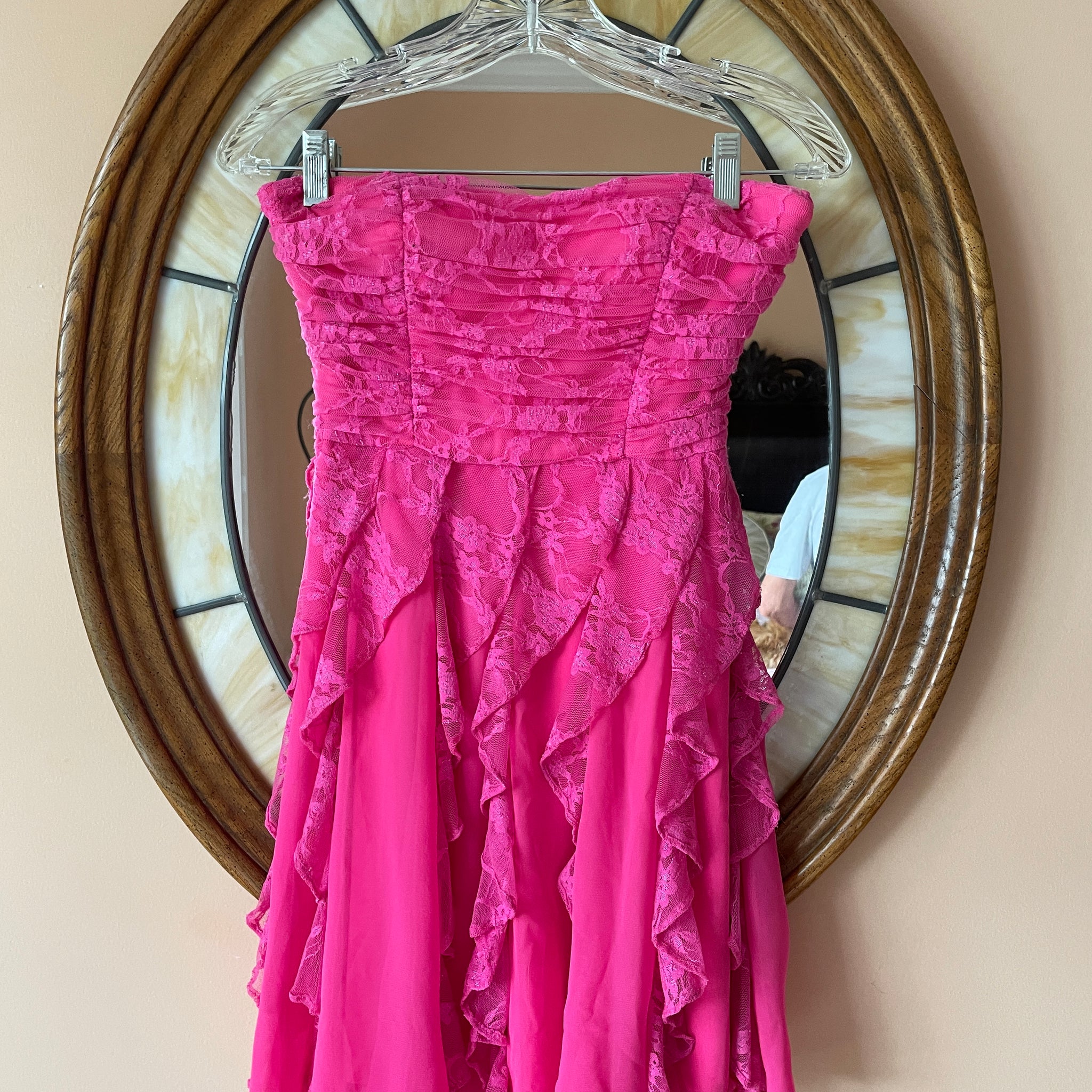 Hailey Logan by Adrianna Papell Strapless Lacy Pink Sheer Poly Lined Part Dress 10 Girls Size