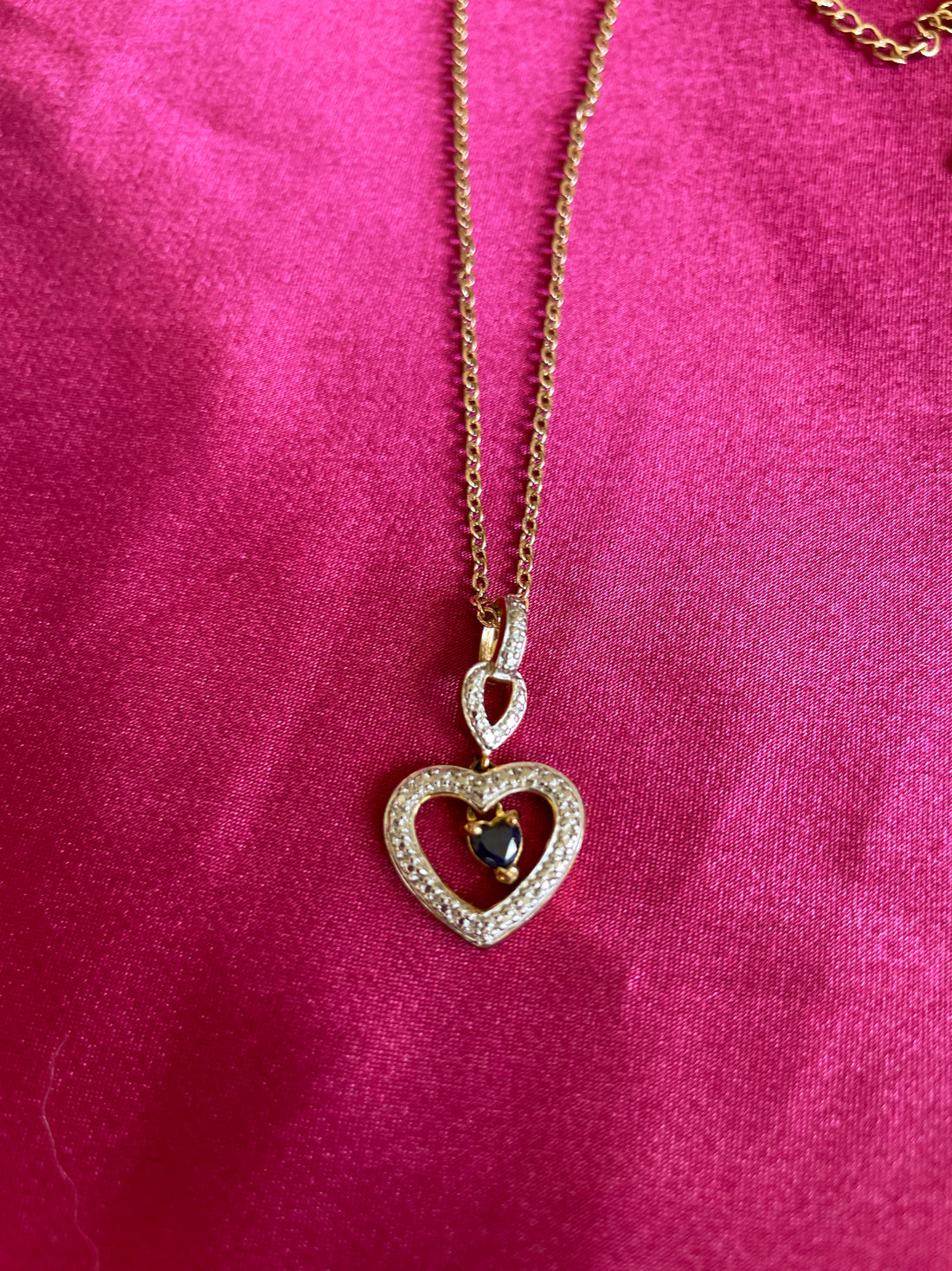 2000s Gold Vermeil Sterling Silver Topaz Heart Pendant Necklace