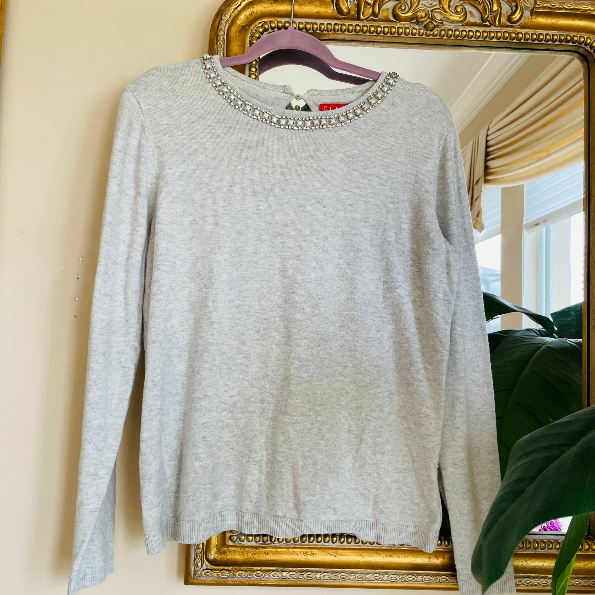 2000s Soft Cotton Blend Decorative Neckline Sweater Lg