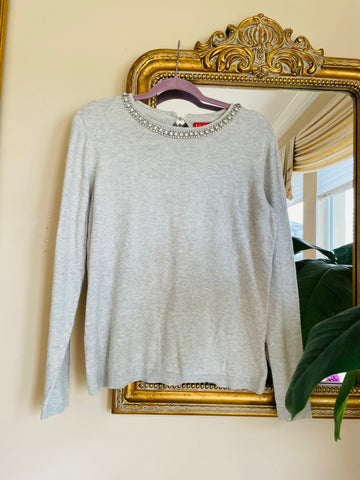 2000s Soft Cotton Blend Decorative Neckline Sweater Lg
