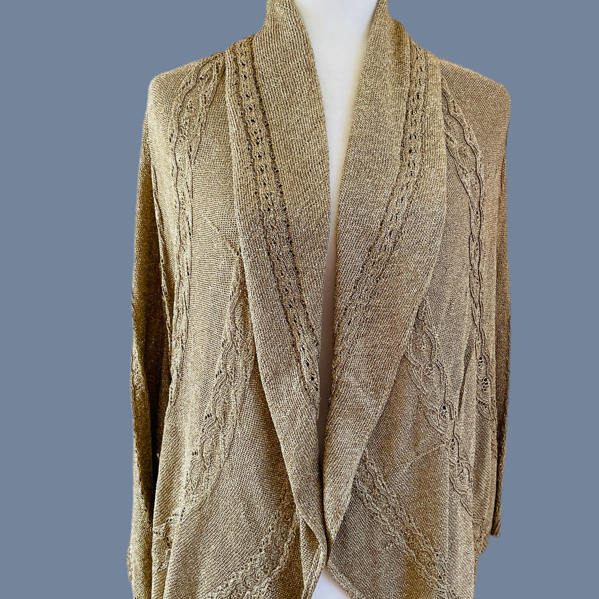 2000s Shimmering Gold Open Front Cardigan Sweater 1X