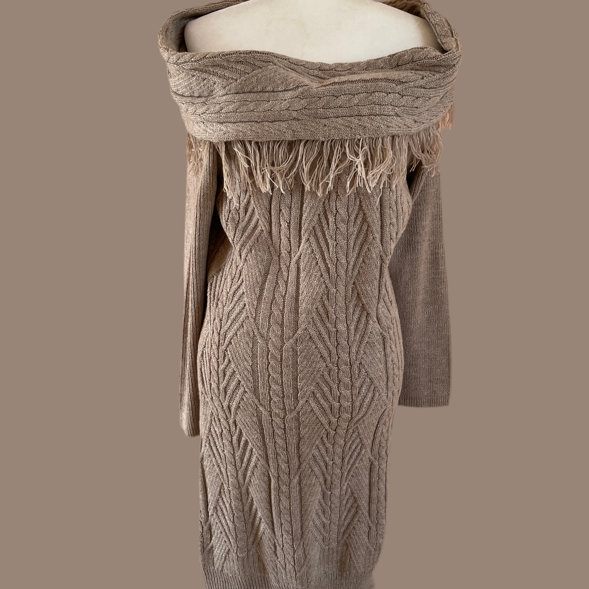 90s Vintage Fringed Stylish Knit Sweater Dress L