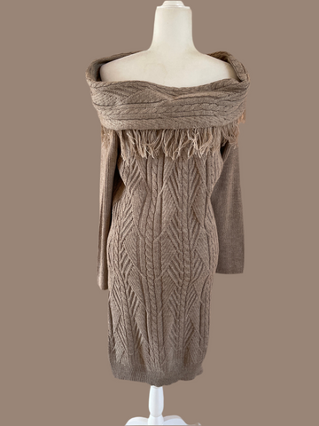 90s Vintage Fringed Stylish Knit Sweater Dress L