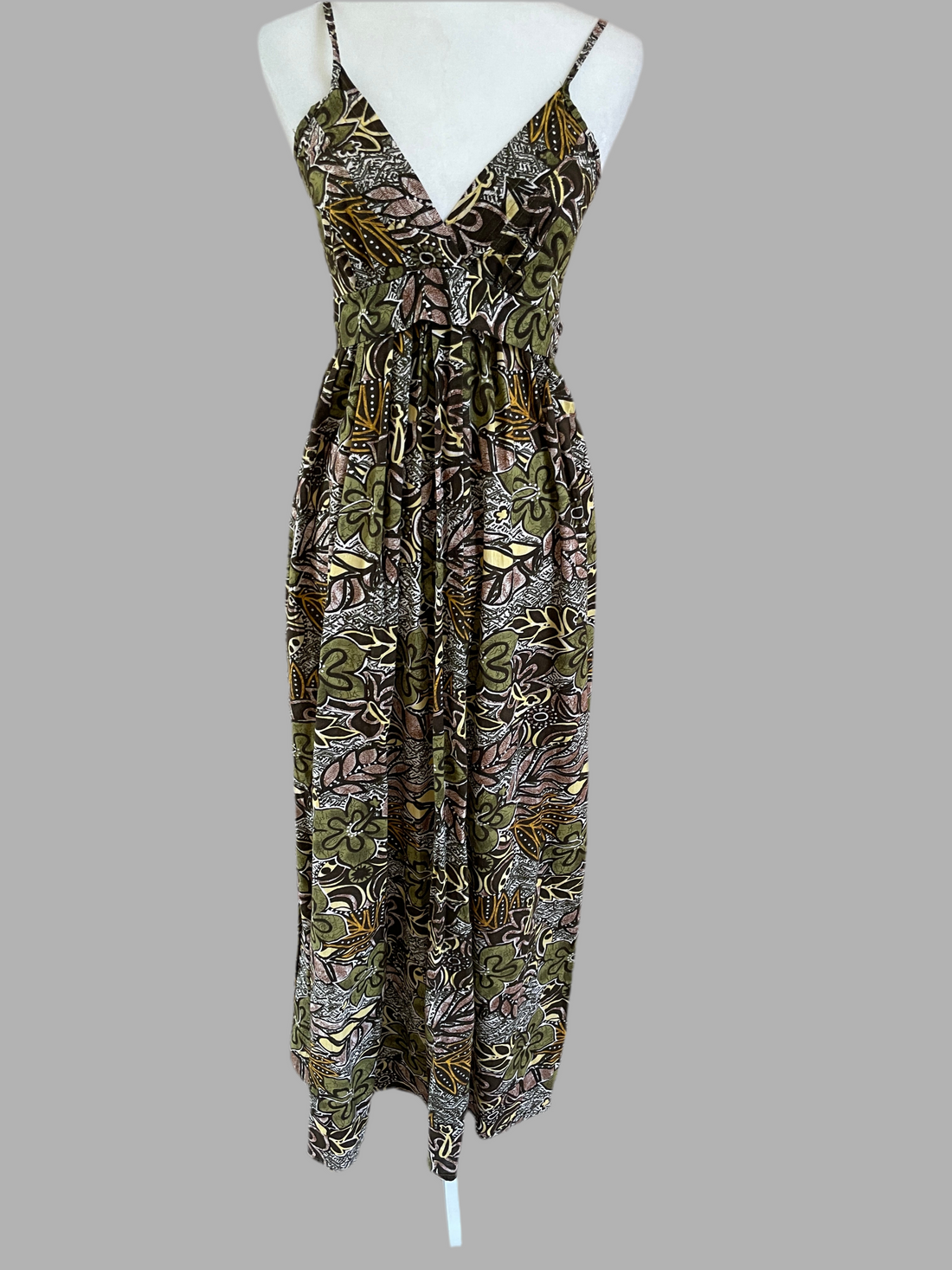 2000s Tropical Print Summer Maxi Dress S