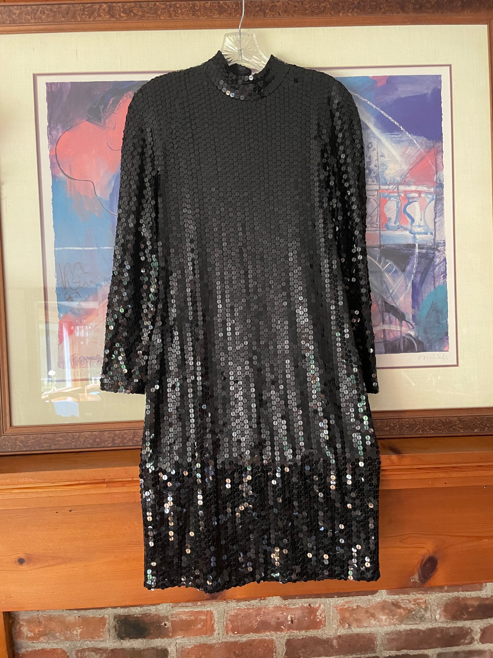 Vintage Oleg Cassini Stunning 80s Black Sequined Dress M