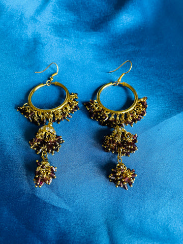 Gold Tone Beaded Crystal Tiered Bohemian Pierced Earrings
