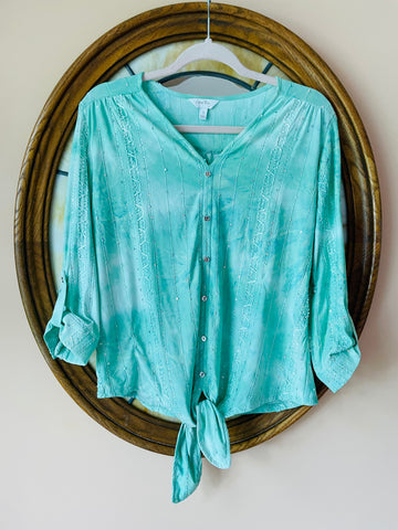 90s Tie Dye Sequined Crop Tie Embroidery Beach Top M