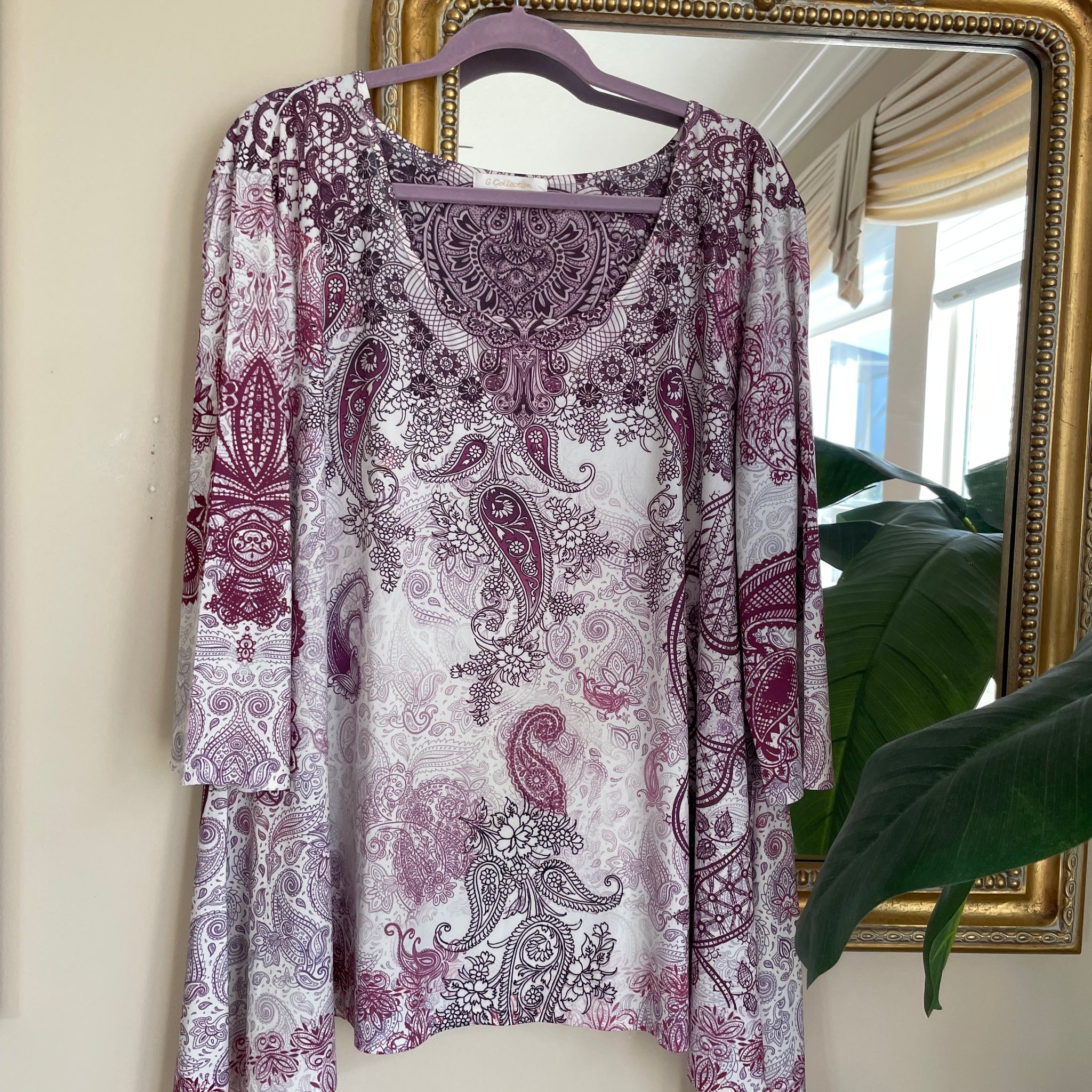 2000s Purple Paisley Floral Print casual Top Plus Size