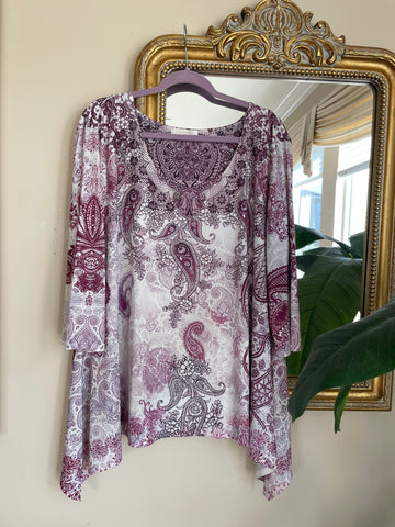 2000s Purple Paisley Floral Print casual Top Plus Size