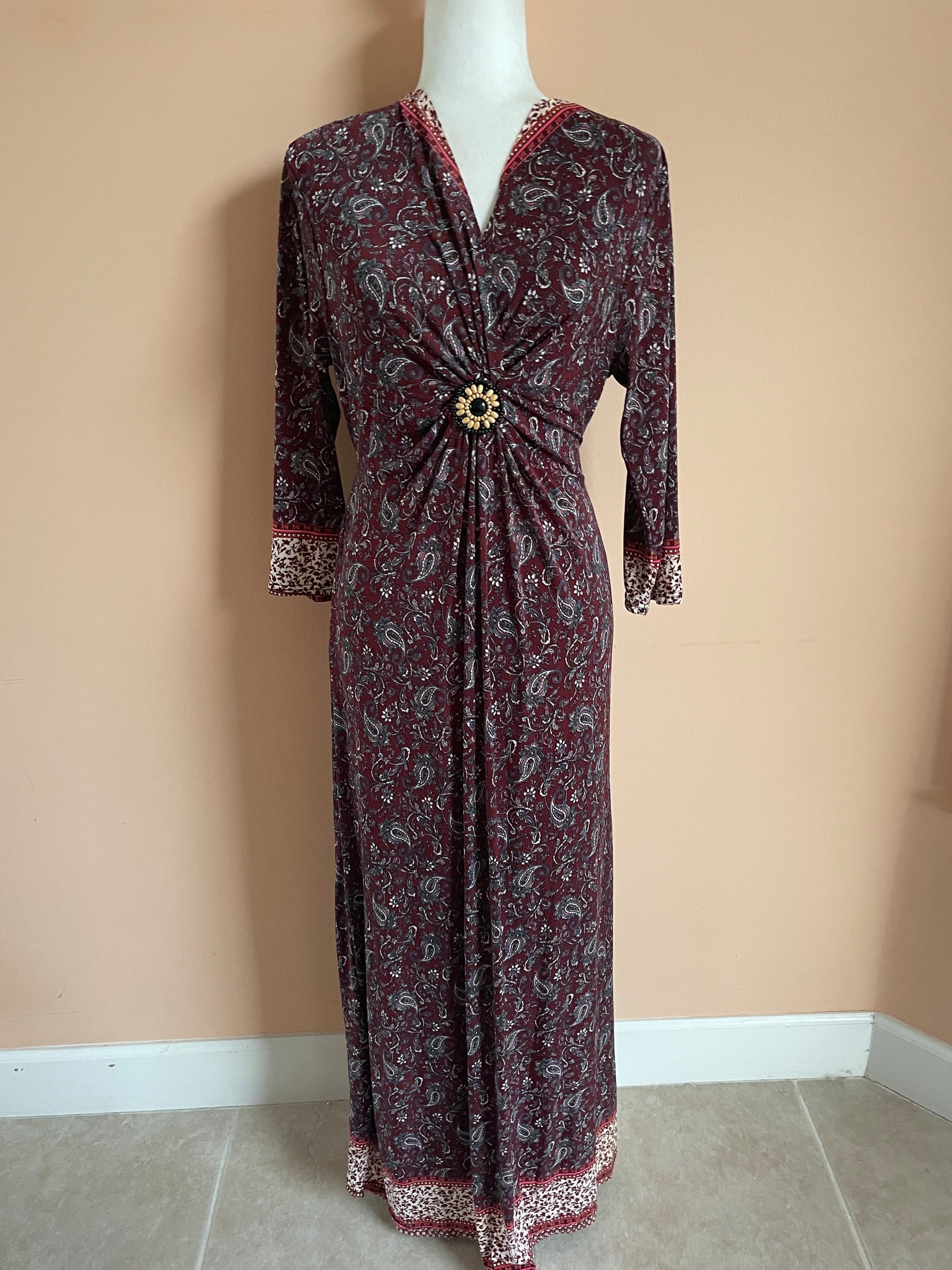 1990s Paisley Maxi Dress 90s Burgundy I Love Paisley Vintage Maxi Dress M