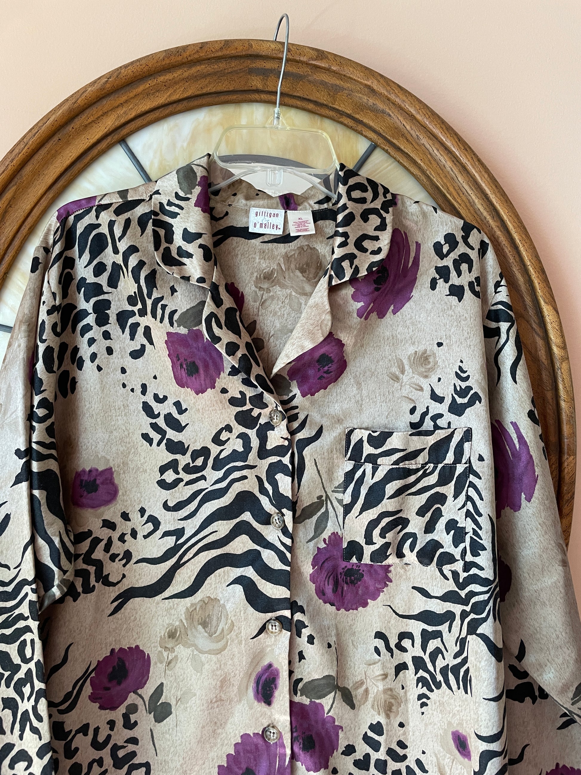  90s Floral Animal Print Lounge Shirt X/L