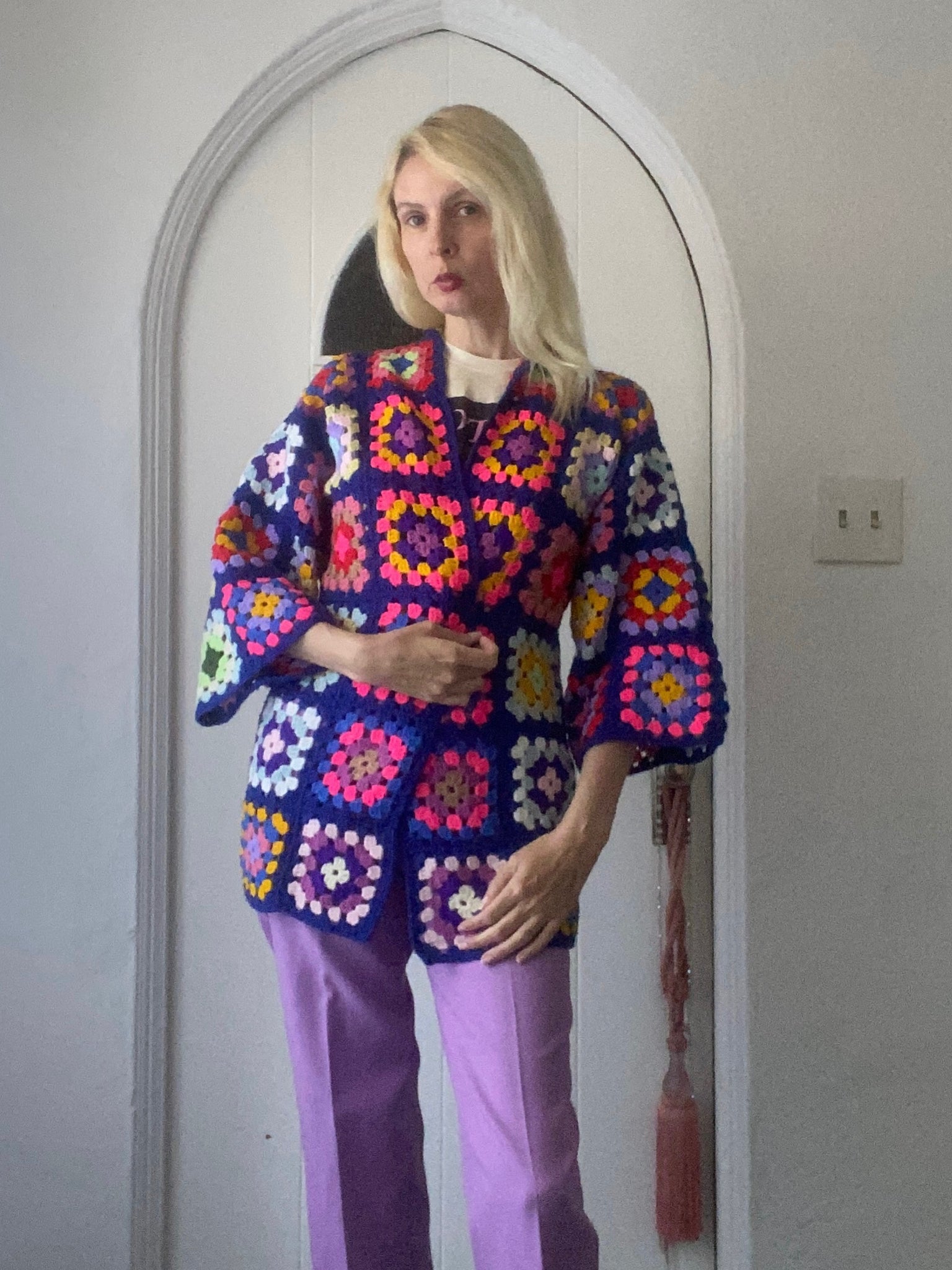 Vintage 70s Handmade Crochet Patchwork Sweater Vest S/M