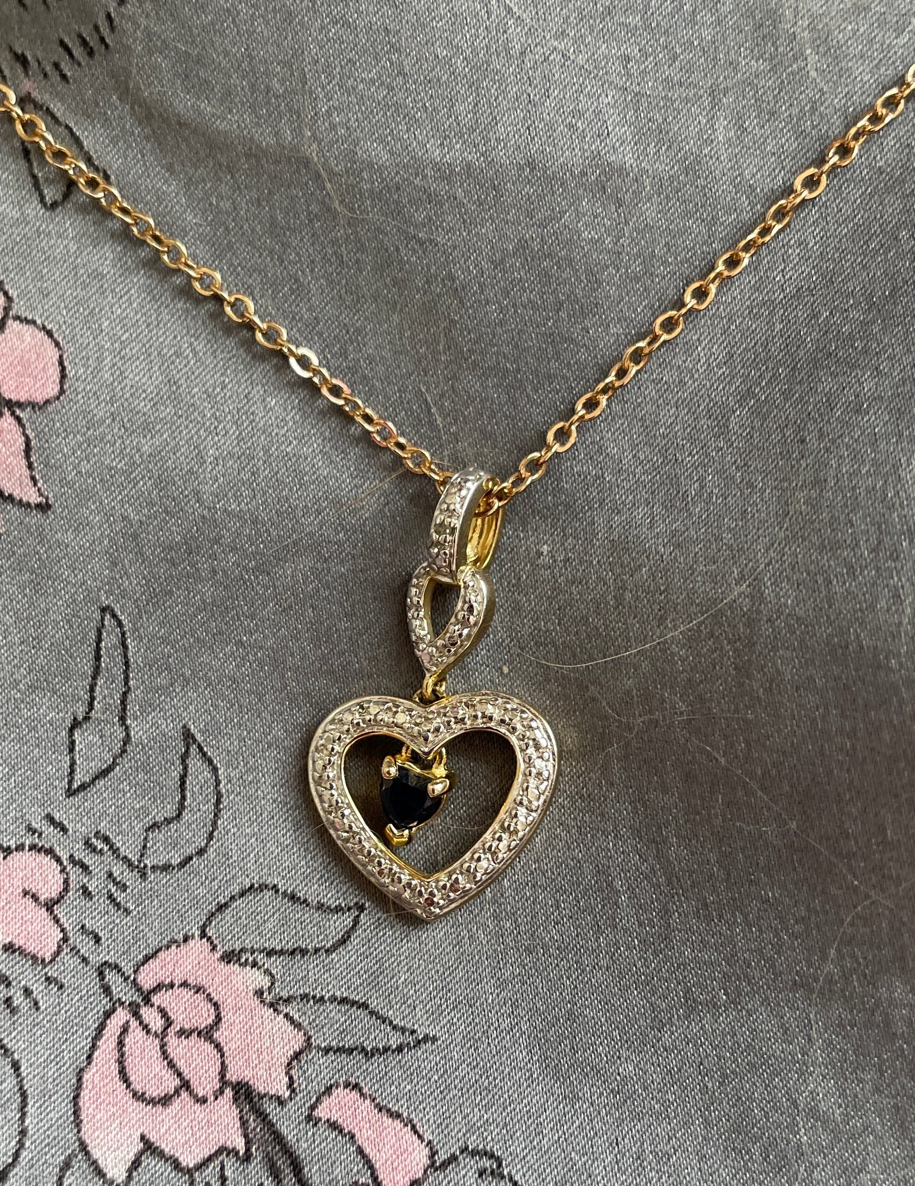  2000s Gold Vermeil Sterling Silver Topaz Heart Pendant Necklace