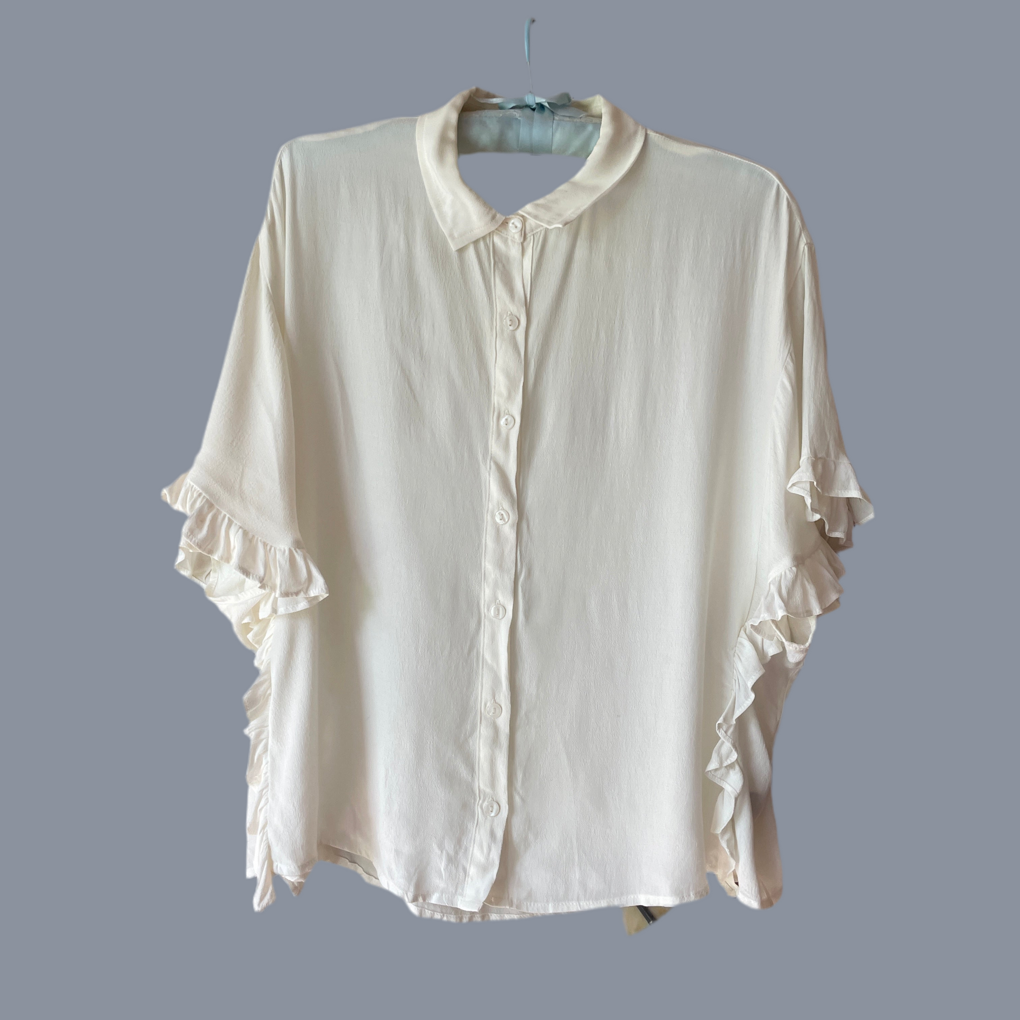 2000s Annabell White Button Ruffled Loose Fit Blouse Top S