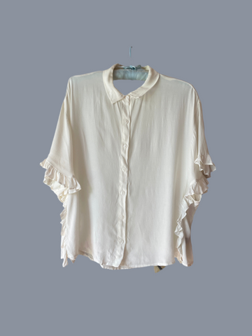 2000s Annabell White Button Ruffled Loose Fit Blouse Top S