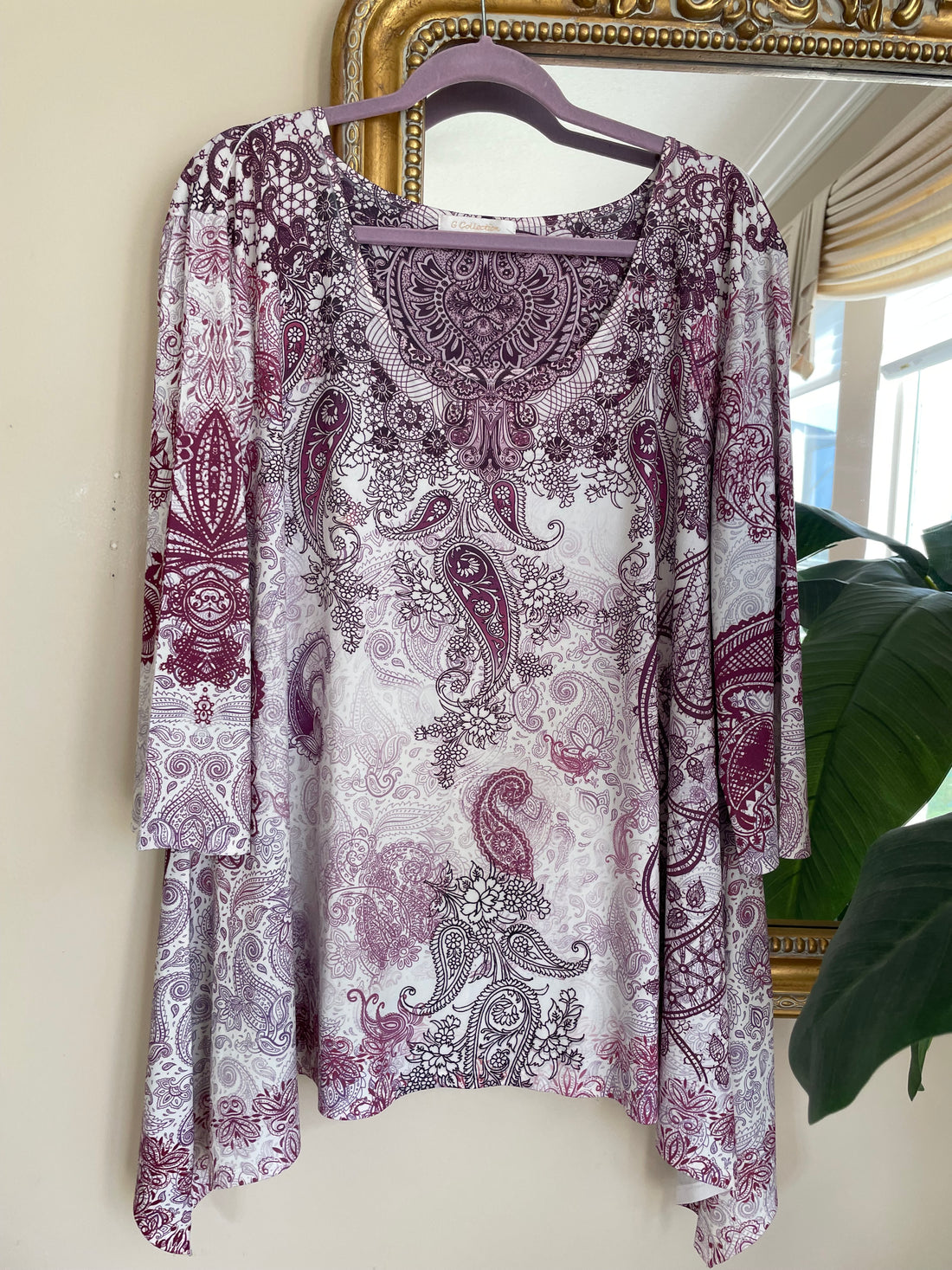 2000s Purple Paisley Floral Print casual Top Plus Size