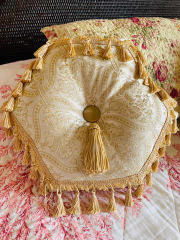 90s Vintage Gold Tone Silky Poly Tassels Boudoir Pillow