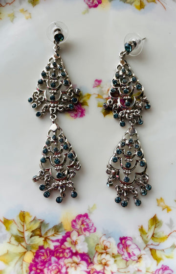 Cascading Rhinestones Glam Chandelier Pierced Earrings