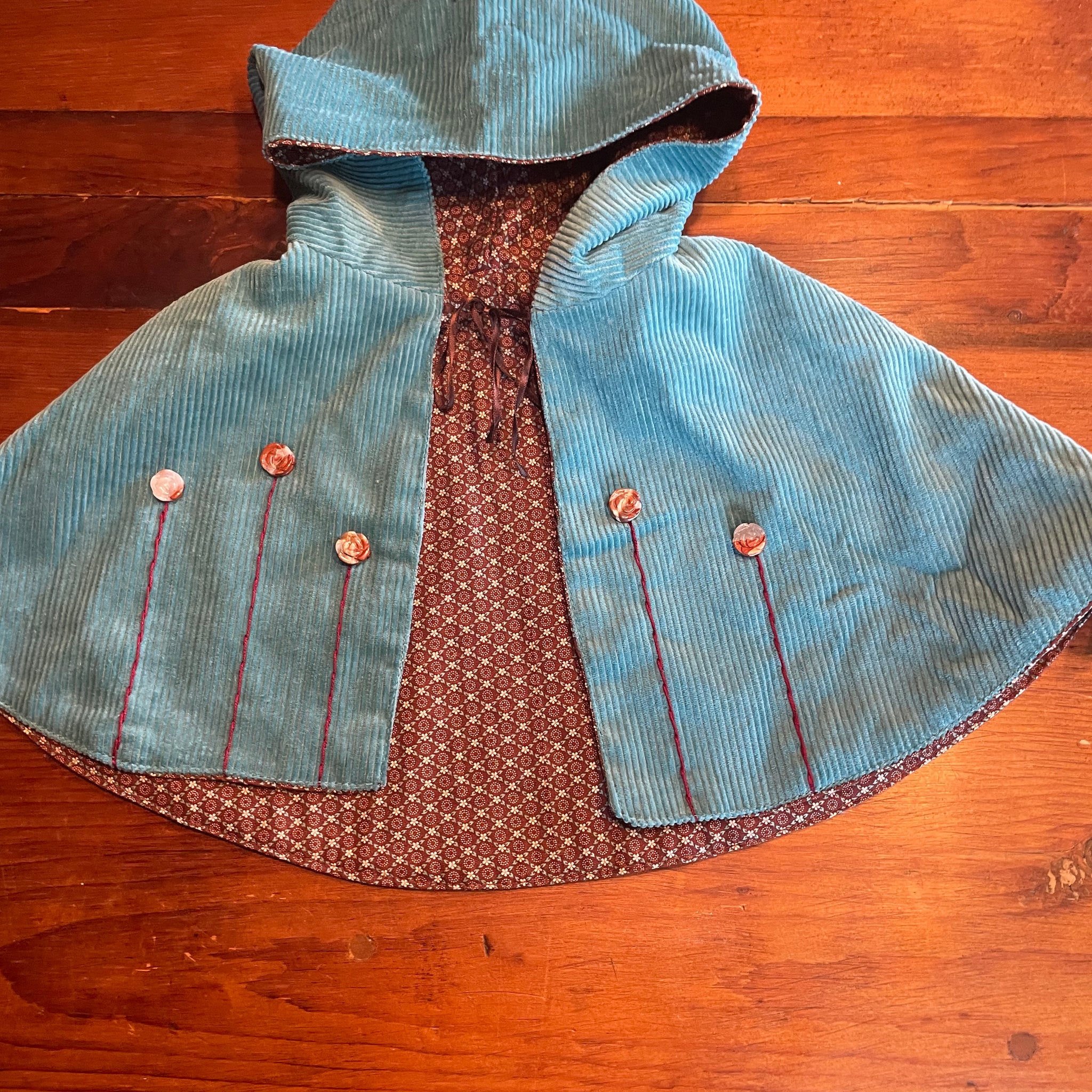 Vintage Beads & Fabric Tie Hoodie Toddler Cape 12-24 Months