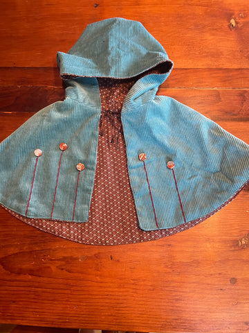 Vintage Beads & Fabric Tie Hoodie Toddler Cape 12-24 Months
