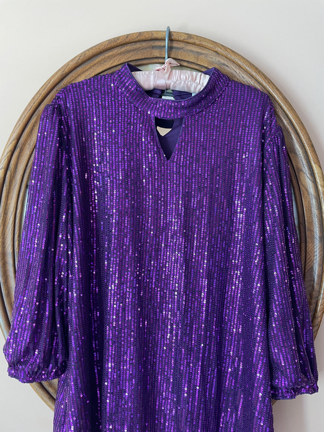 2000s Purple Sequined Mock Turtleneck Lined Pullover Party Disco Top Lg/XL