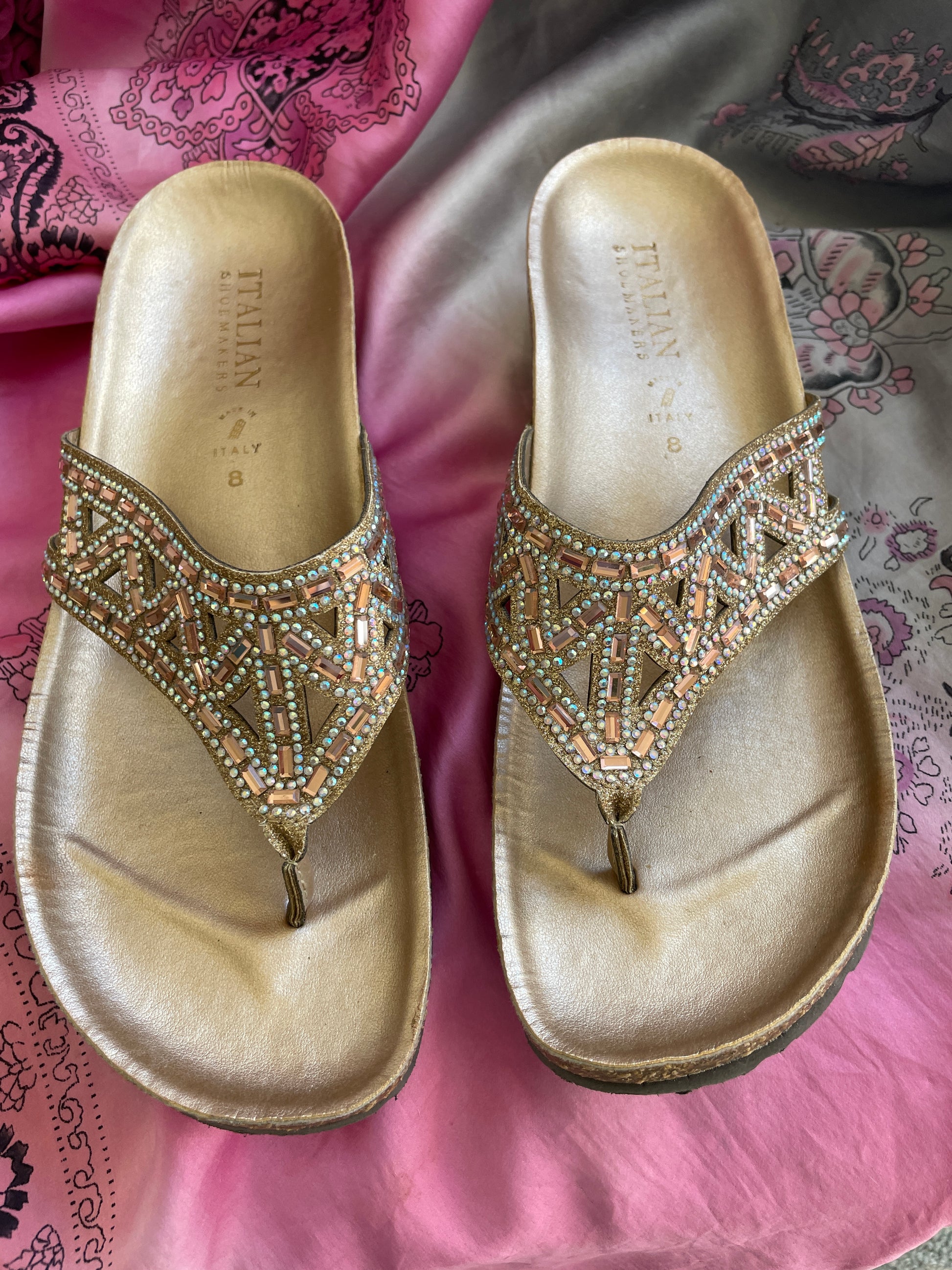 Made in Italy Sandles  Italian Shoemakers Made in Italy Gold Sparkling Beaded Sandles 8