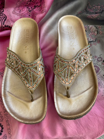 Italian Shoemakers Made in Italy Gold Sparkling Beaded Sandles 8